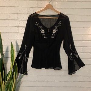 Bell Sleeve Black Blouse